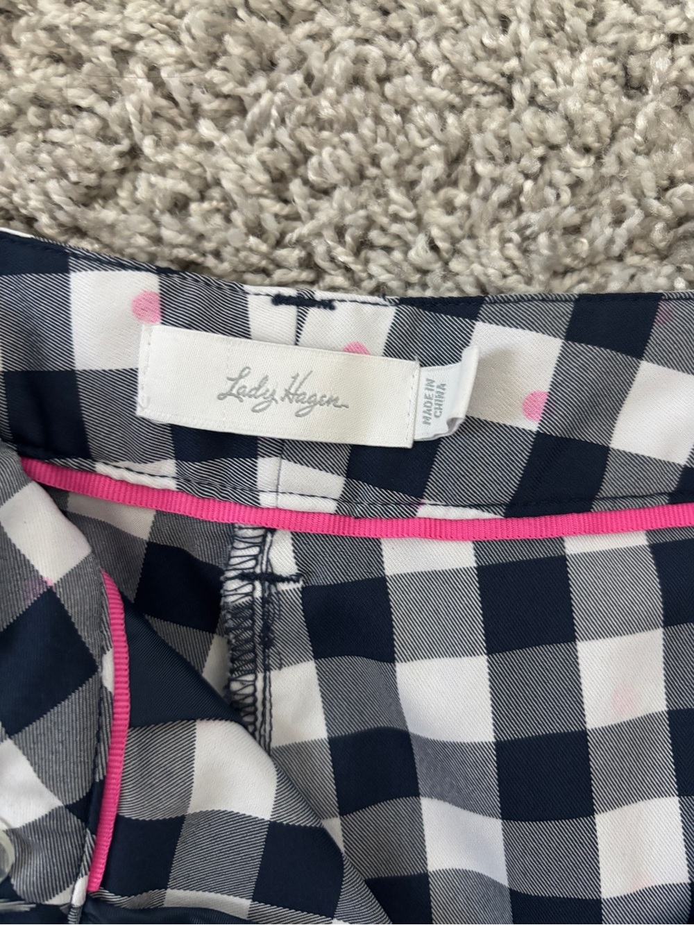 Lady Hagen Navy & White Gingham Skort with Hot Pink Trim